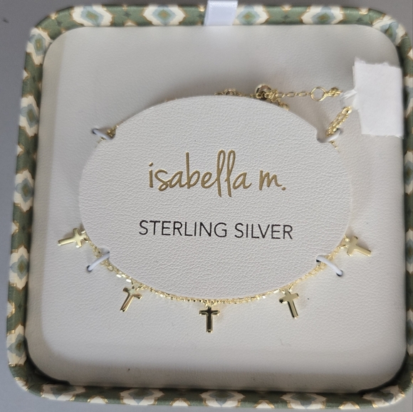 Isabella Gold Cross Charm Gold Plated Sterling Silver Layered Bracelet - Picture 2 of 7